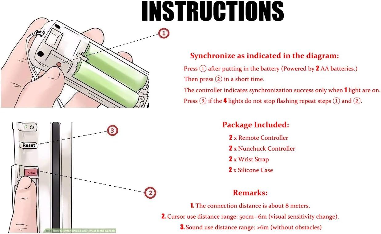 Burcica 2 Pack Controller for Wii Remote and Nunchuck with Motion Plus, with Silicone Case and Wrist Strap (White)