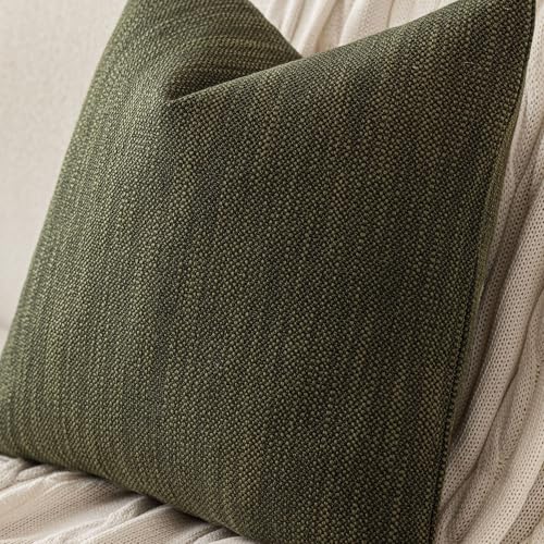 Image of Foindtower Set of 2 Decorative Textured Burlap Linen Throw Pillow Covers Farmhouse Boho Cushion Cover Solid Accent Pillowcase for Couch Sofa Bed Living Room Home Decor, 22x22 Inch,Dark Green