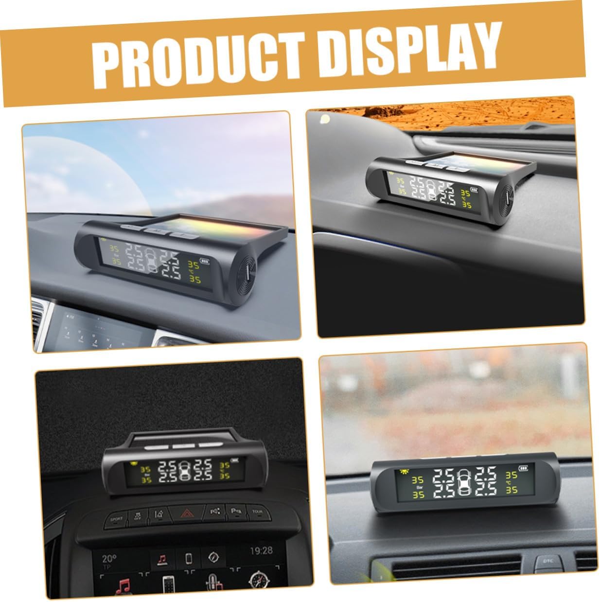 Solar-Powered Car Tire Pressure Monitor with Digital Backlight Display Low-Pressure Alarm Sensors for Auto Tire Monitoring Easy Installation for Suvs Trucks Rvs