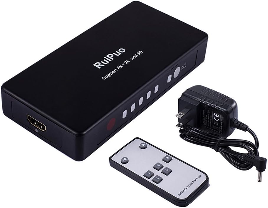 RuiPuo Hdmi Switch 4k, 5 in 1 Automatic HDMI Switcher with IR Remote Controlle