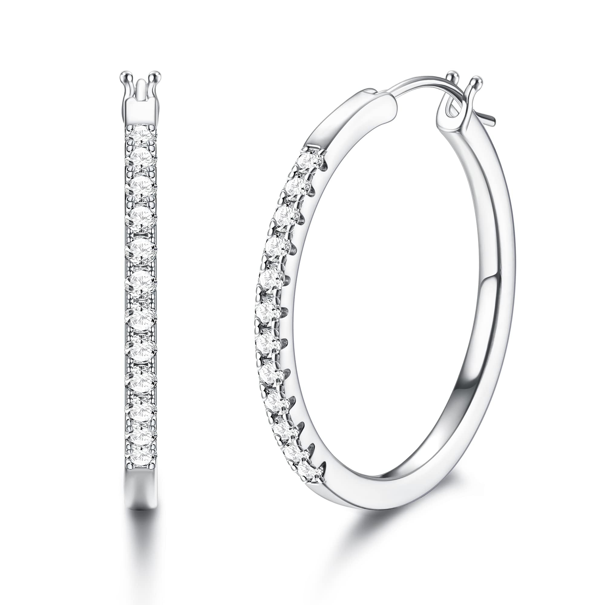 MILACOLATO Pendientes De Plata De ley Zirconia Cúbica Pendientes De Aro 18K quilates Chapado en Oro Blanco Huggie Hoops Alto Pulido Pendientes De Aro Hipoalergénico Pendiente De Aro Para Mujer