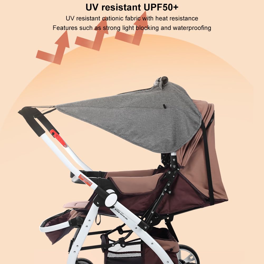 Parasole per Passeggino, Parasole Passeggino Universale,Universale Regolabile UV 50+, Regolabile Parasole universale passeggino con Lucernario, telo parasole per carrozzina e passeggino, Grigio