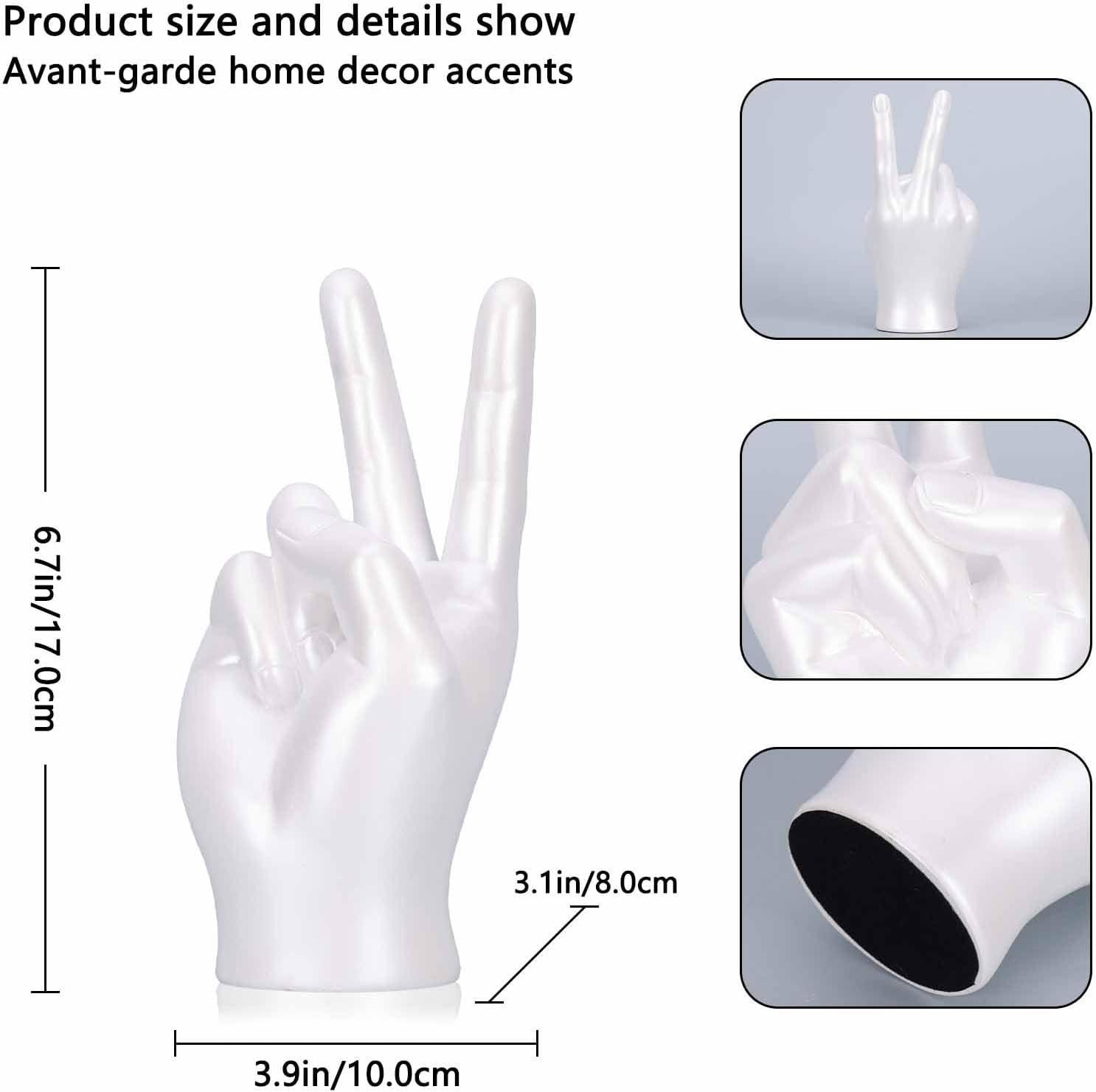 LCCCK White Hand Sculpture Peace Sign Decor, Cool Gesture Hand Statue Finger Knick Knack for Shelves, Weird Gift Funky Sculpture for Desk Bookshelf TV Stand Accent Ornaments Peaceful Decor - Image 2