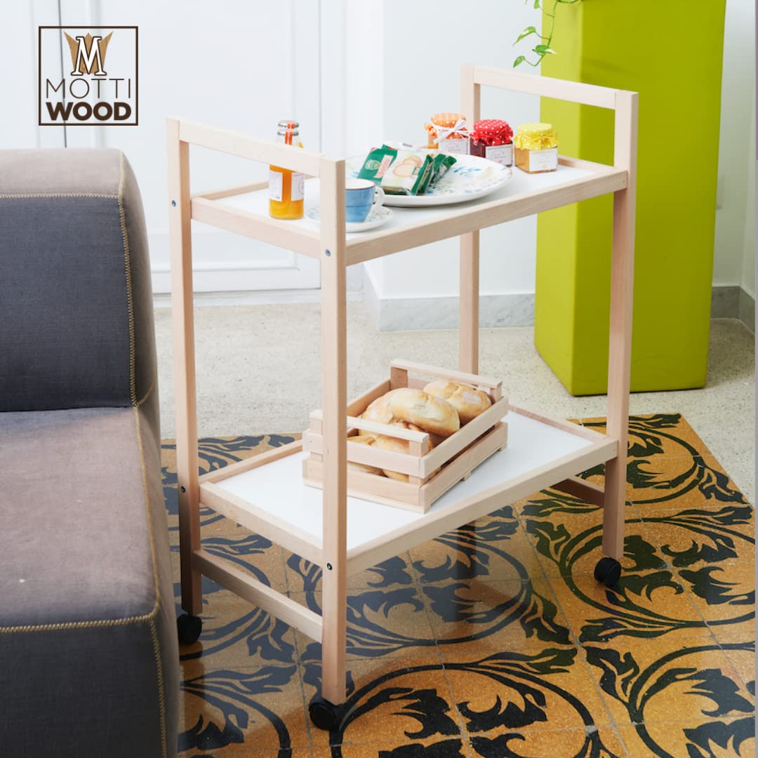 Carrello Multiuso, 2 Ripiani, 100% Legno Faggio, 34x60x83h cm, Con Rotelle, Made in Italy