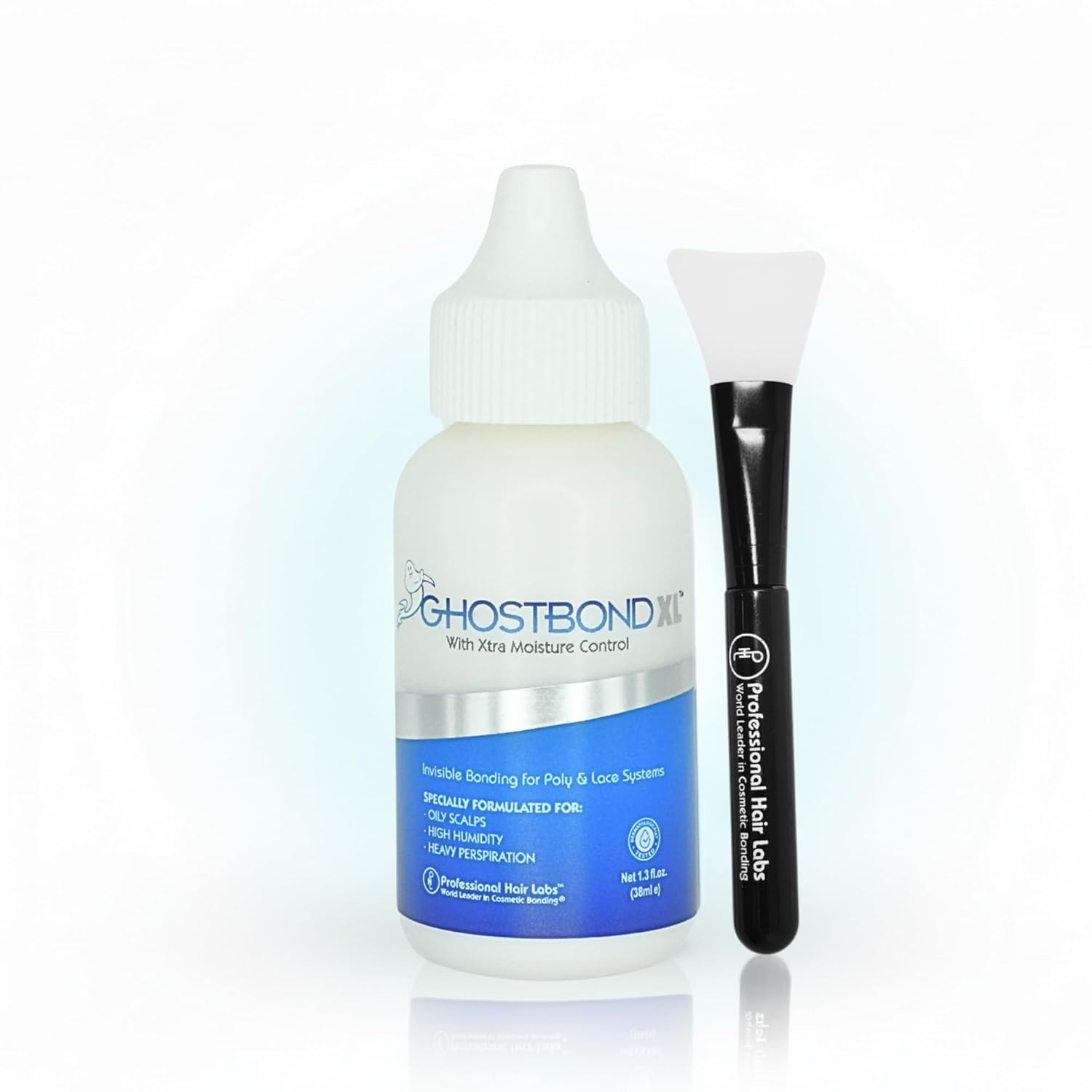 GHOSTBOND XL Hair Replacement Adhesive 1.3oz & Silicone Applicator – Invisible Lace Wig Glue, Water & Oil-Resistant, Non-Toxic, Easy Application for Lace Wigs & Hair Systems