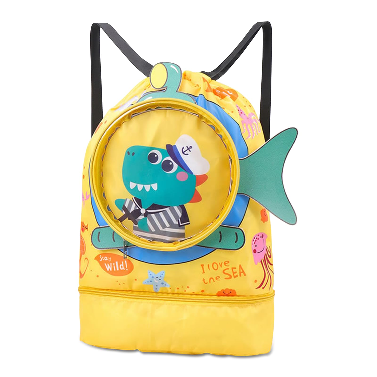 Coccodrillo dei Cartoni Animati Borsa Piscina, Borsone Piscina, Zaino Piscinas Bambino, Borsa da Nuoto Asciutta e Bagnata, Grande Capacità con Scarpiera per Sport Viaggi Scuola Nuoto, Giallo
