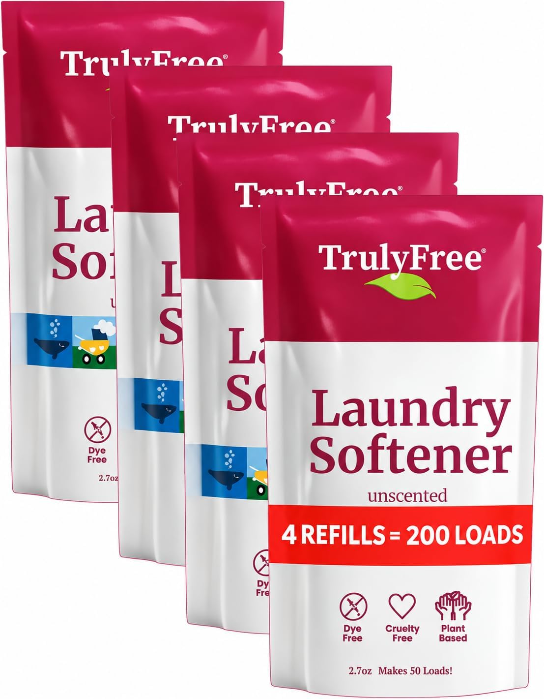 Truly Free Plant Based Fabric Softener - Unscented - 4 Pack Refill