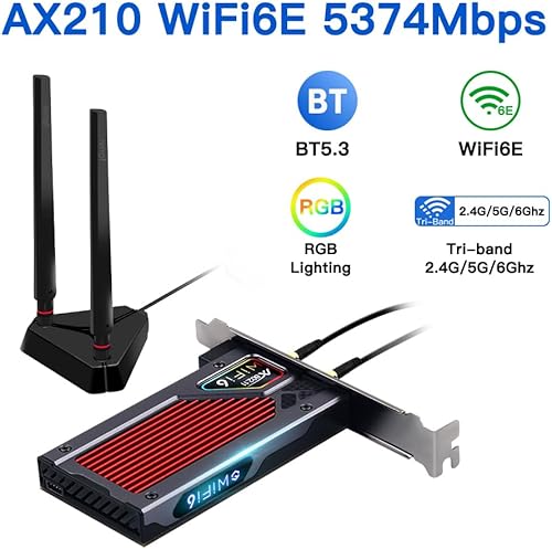 Miniatura 2 de fenvi AX210 WiFi 6E PCI-E Adaptador WiFi BT5.2 RGB Gaming 802.11ax ac 160MHz 2.4GHz 5GHz 6GHz Tri-Band 5400Mbps AX210NGW tarjeta WiFi de escritorio