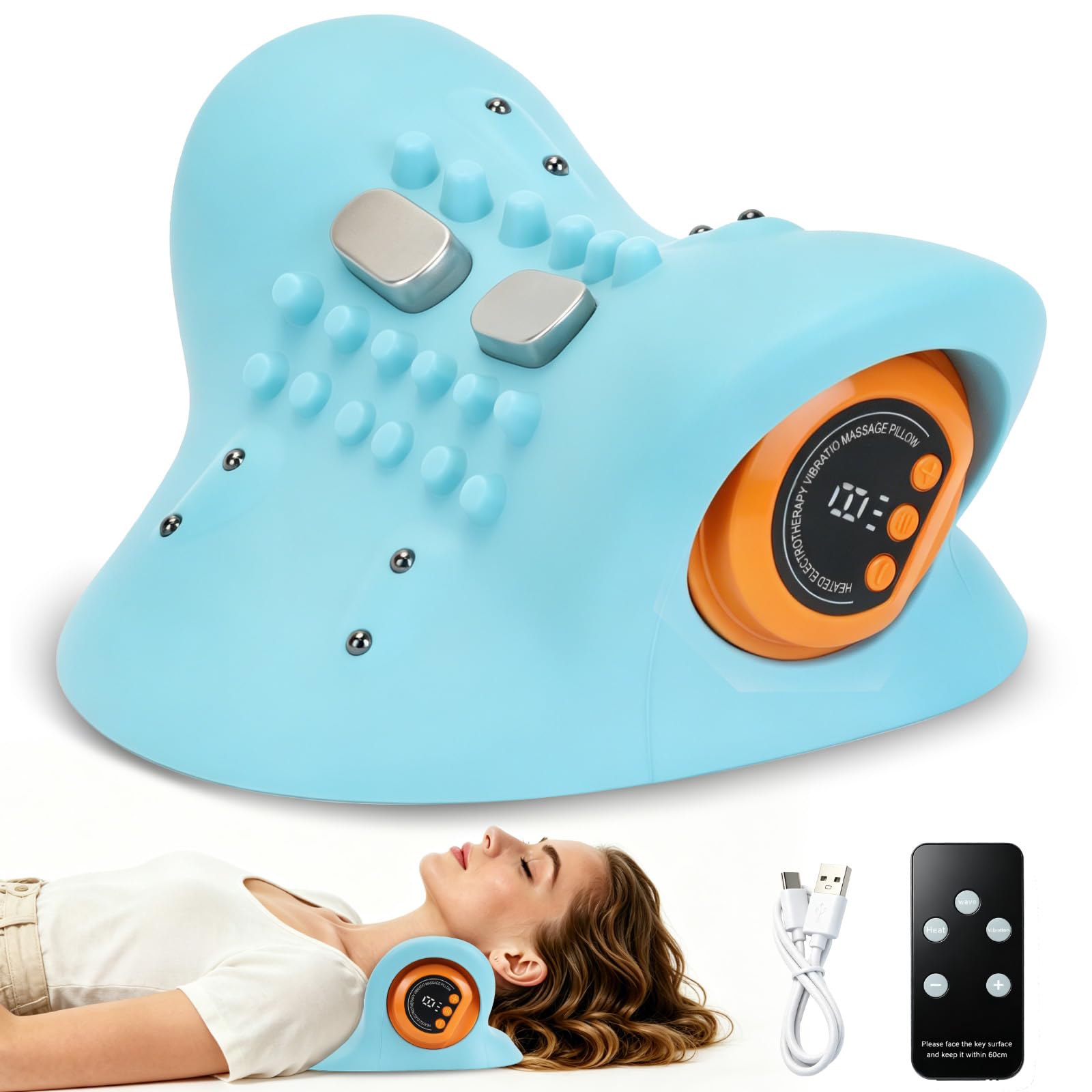 Nackenmassagegerät Mit WäRme, Elektrisch Massagegeräte, Tragbares Nacken und Schulter Shiatsu Massagegerät, Massage zur Muskelentspannung, Geschenke für Frauen Männer Blau