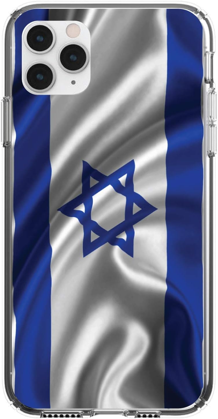 DistinctInk Clear Shockproof Hybrid Case for iPhone 15 (6.1" Screen) - TPU Bumper, Acrylic Back - Israel Israeli Waving Flag - Show Your Love of Israel