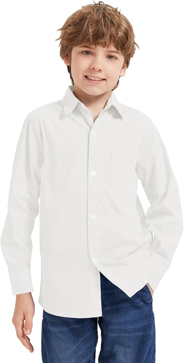 9 Month-16Y Boys' Long Sleeve Button Down Toddler Dress Shirt Oxford Uniform Shirt with Chest Pocket - Image 4