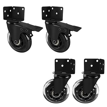 3" Side Mount Industrial Casters, Heavy Duty L-Shaped Bracket Castor Wheel Replacement with Dual Locking for Material Handling Furniture DIY2 Left Sided Lock, 2 Right Sided No Lock