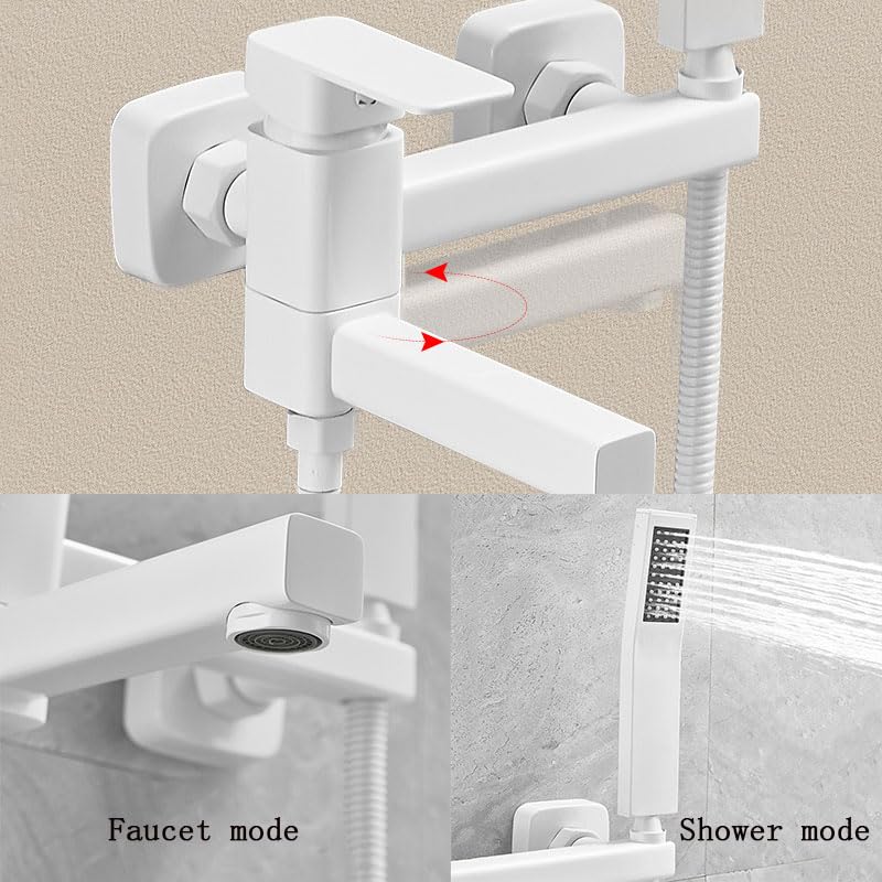 Baignoire avec douche attachement mural en laiton blanc LWX - 5