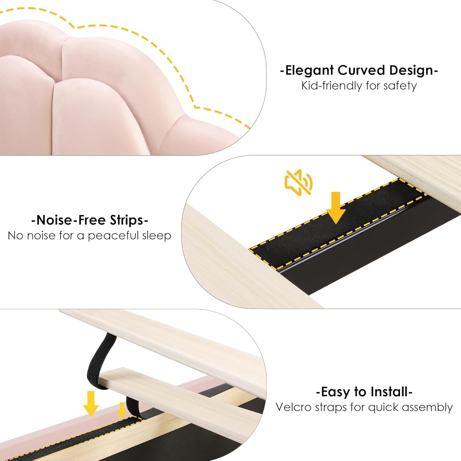 HIFIT Twin Bed Frame with Storage and LED Lights for Girls, Pink Modern Upholstered LED Bed Frame with Drawer & Chic Double Petal Headboard, Solid Wood Slat, Kids Twin Platform Bed w/Storage