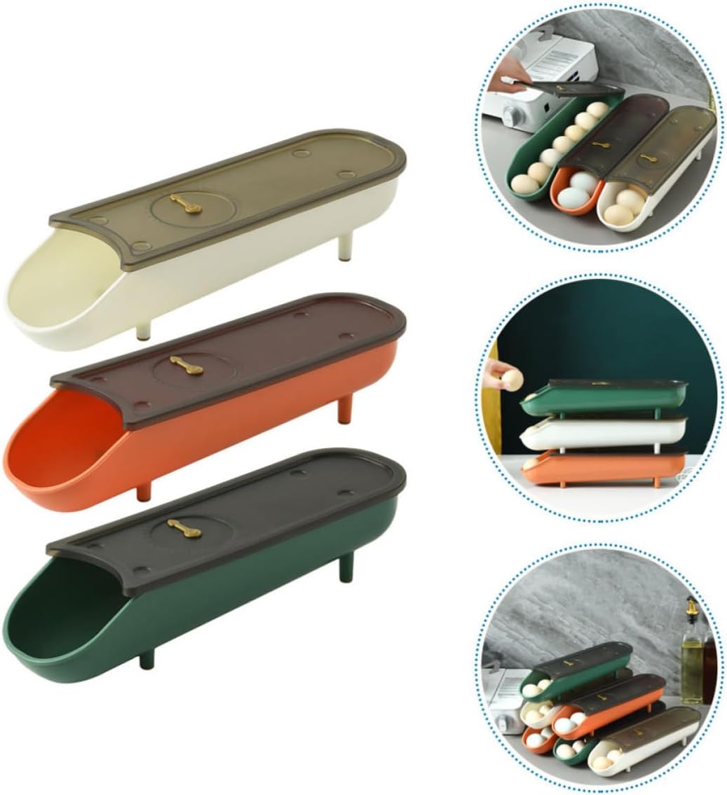 3pcs Egg Holder, Stackable PP Tray with Auto Scrolling