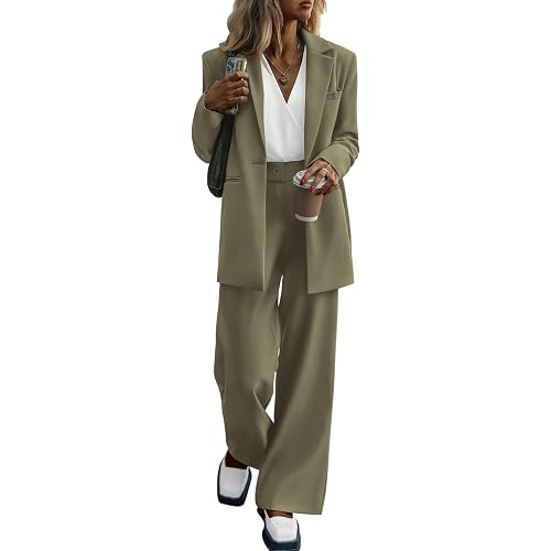 PRETTYGARDEN Women's Two Piece Outfits Dressy Blazer Jacket Wide Leg Pants 2025 Fall Business Casual Office Work Suit Sets