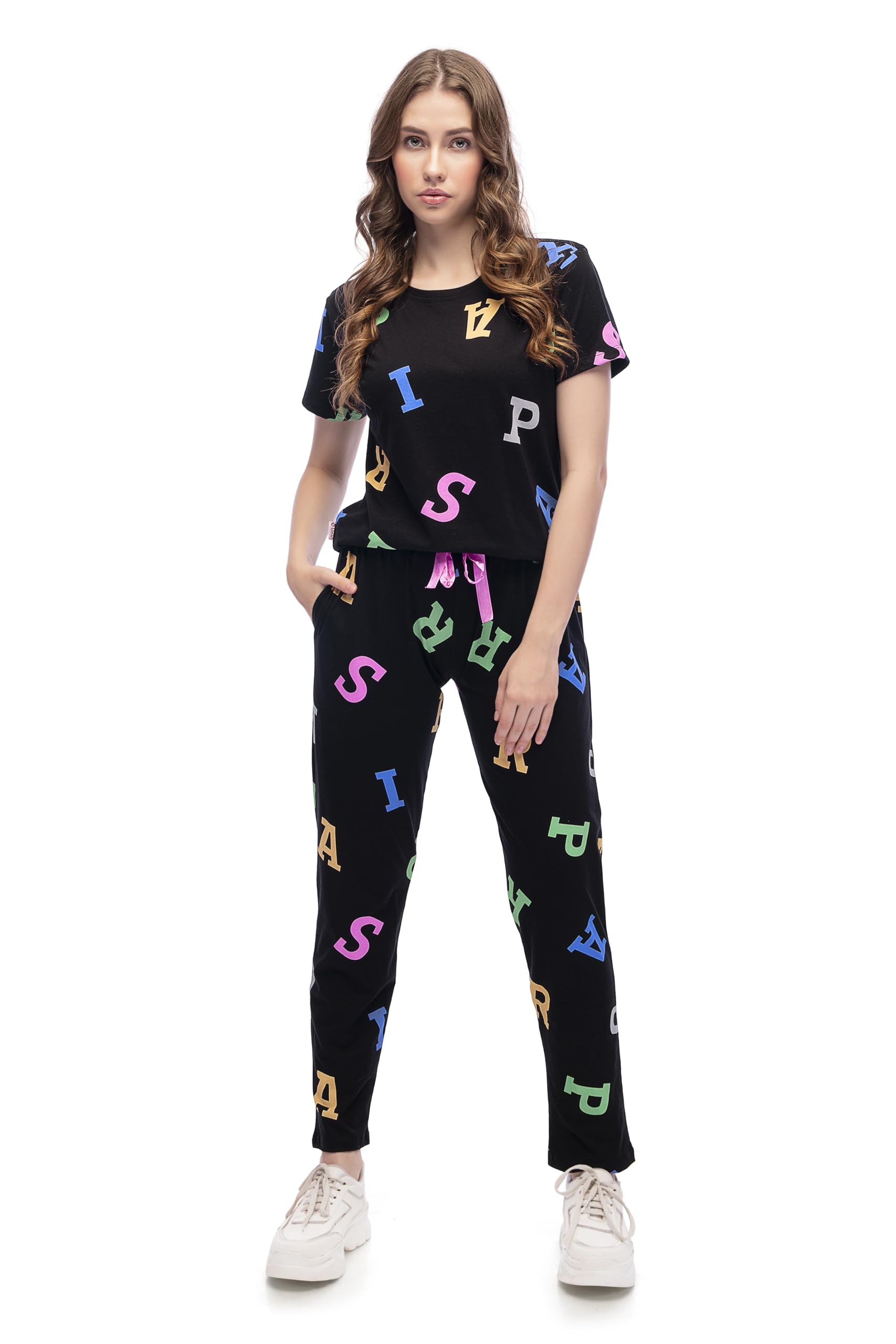 lotik Women's Cotton Alphabet Print Top & Payjama Half Sleeve Loungewear Nightsuit Set-picture-28