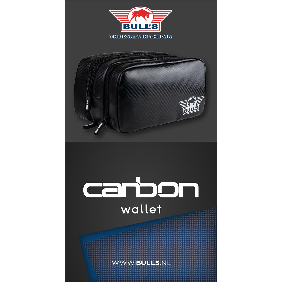 Bull's Carbon Wallet Darttasche – Dart Case für 6 Darts, 9 Molded Flights & Zubehör – Premium Dart Etui in Carbon-Optik