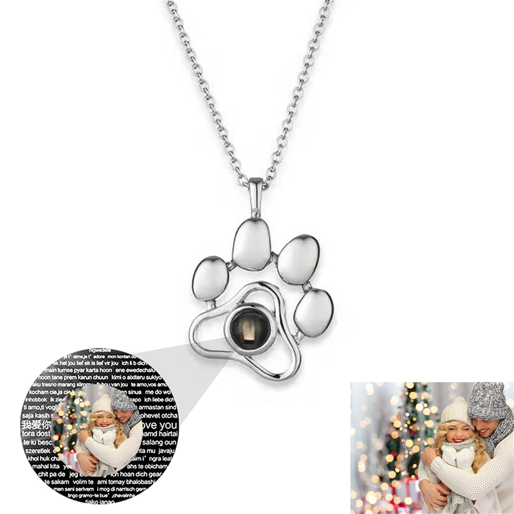 Collana personalizzata con proiezione di immagini per donne Collana d'argento I love you 100 languages