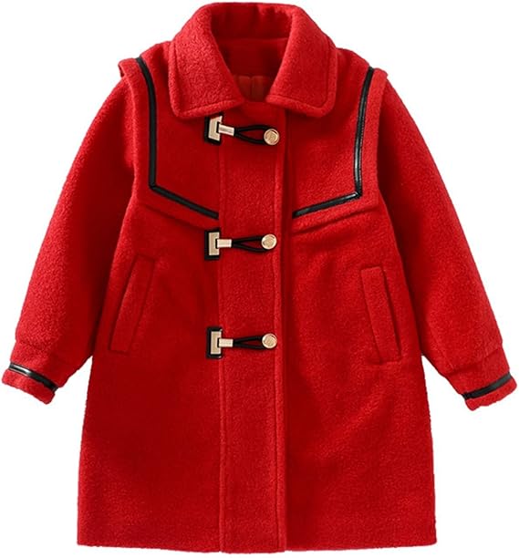 Amazon ダッフルコート キッズ 学院風 ガールズ アウター ロング 長袖 防寒 春秋冬 オーバー おしゃれ 子供服 可愛い 防風 暖かい ボタン ファッション 防寒 中綿ジャケット 女の子 チェスターコート カジュアル レッド コート ジャケット 通販