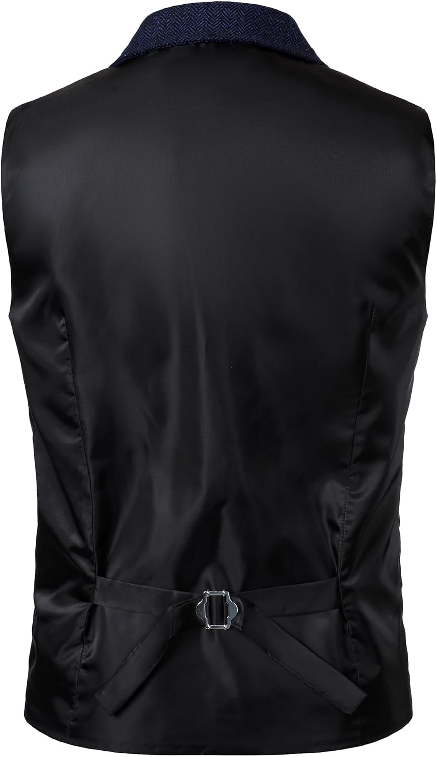 LucMatton Men Western Suit Vest Casual Slim fit Tweed Herringbone Cowboy Waistcoat With Pocket - Image 3