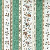 Textiles français Tissu de Coton imprimé | Tissu Provençal - Rayures et Fleurs GORDES | Vert Paris et écru avec Jaune, Bleu et Rouge | Largeur: 160 cm (par mètre linéaire)*