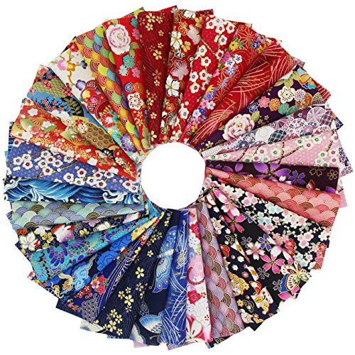 aufodara 30er Baumwollstoff 20x25 cm Japanische Stil Patchwork gedruckt Blumen Gold Muster Bronzing Stoffpaket Baumwolle Stoffe zum Nähen Quilten DIY Artcraft Handarbeit (Bunt-Bronzierung)