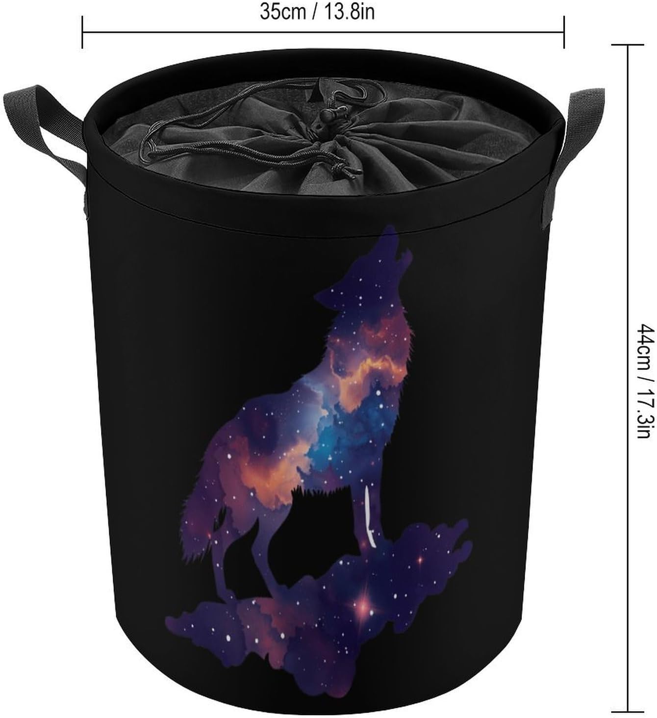 Wolf Galaxy Laundry Basket Dirty Clothes Hamper Storage Laundry Bag with Handles for Dorm Room 44x35cm