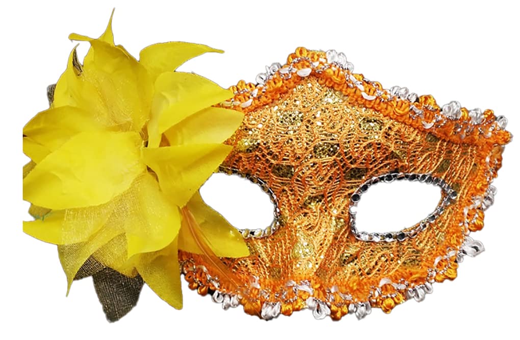 AZYOUNG Women’s Side Flower Multicolor Lace Covered Half Face Crown Masquerade Mask (Orange)