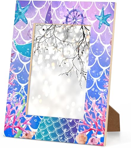 Miniatura 2 de Bonito portarretratos de sirena de 5 x 7 pulgadas, marco de fotos de estrella de mar de playa para montaje en pared o exhibición de mesa, marcos de