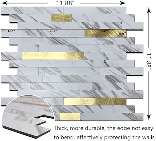 Miniatura 2 de WEIMEISC 10 hojas de azulejos en muro autoadhesivos para cocina, azulejos de mosaico autoadhesivos, para pegar en tocadores de baño, decoración de