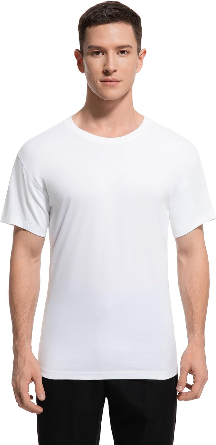 Men’s Sweatproof Undershirt - Crew Neck Short Sleeve Cotton T-Shirt, Original Fit with Built-in Underarm Sweat Pads, White, 3 Pack, Size X-Large - Image 2