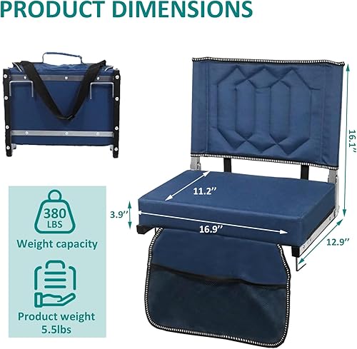 Miniatura 2 de Cómodos asientos de estadio para gradas con soporte trasero y asiento acolchado, correa para el hombro, asa de transporte y bolsillos de