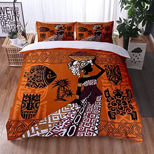 RAMOTE Housse de Couette 220x240 Femme Africaine, Parure de Lit Exotique 2 Personnes, Imprimée Microfibre Housse Couette Femme Africaine, 2 Taies d'oreiller...