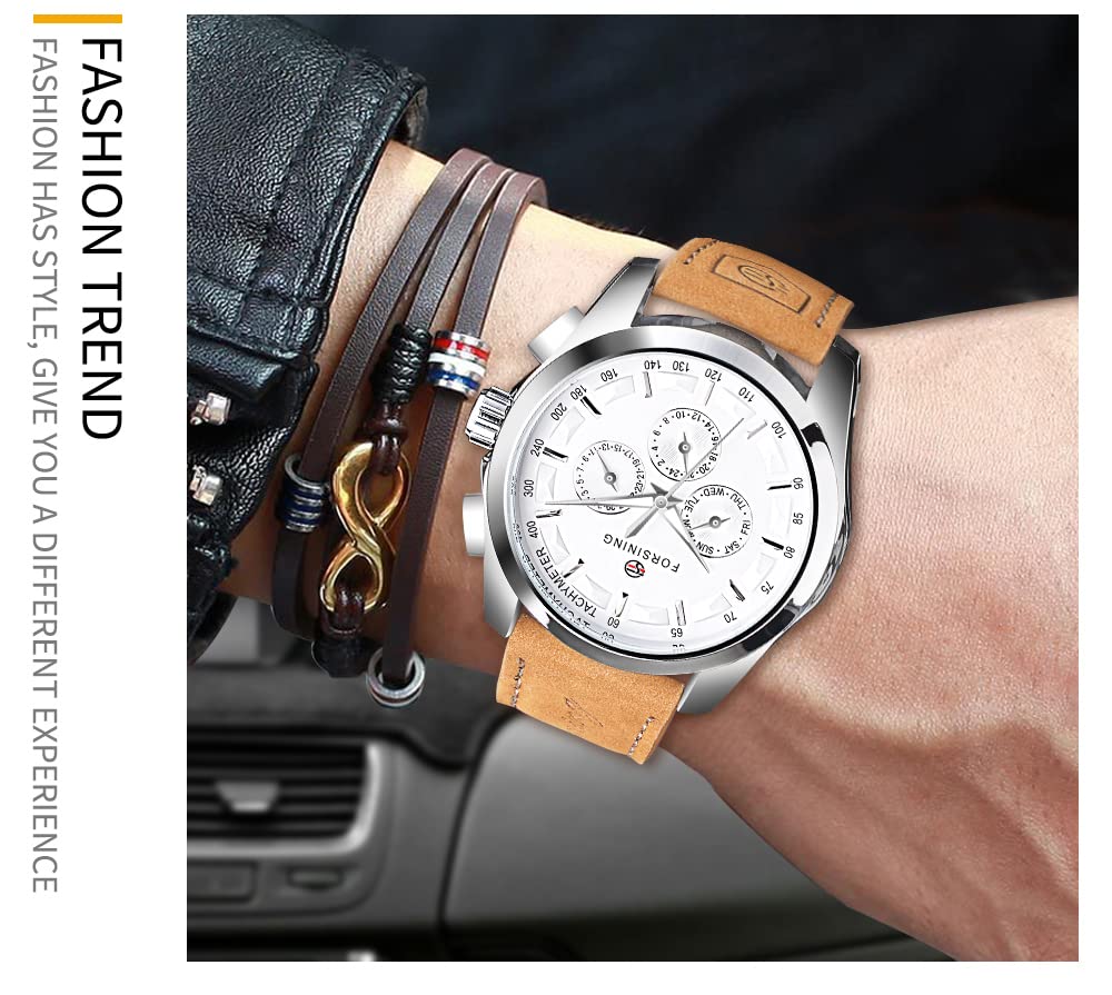 FORSINING Mechanische Armbanduhr Herren Automatische Selbstaufziehende Militäruhr Echtes Lederband Wasserdicht Leuchtend Casual Business