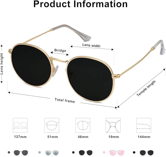 SOJOS Small Round Polarized Sunglasses UV400 protection non-polarized lenses – Block 100% of UVB and UVA rays
