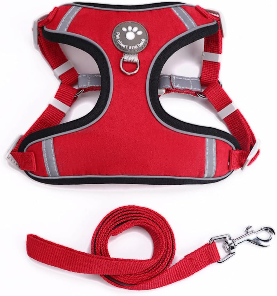 Dog Harness and Leash Set Reflective Adjustable Puppy Vest for Small Medium Large Dogs Cats Dark Red L