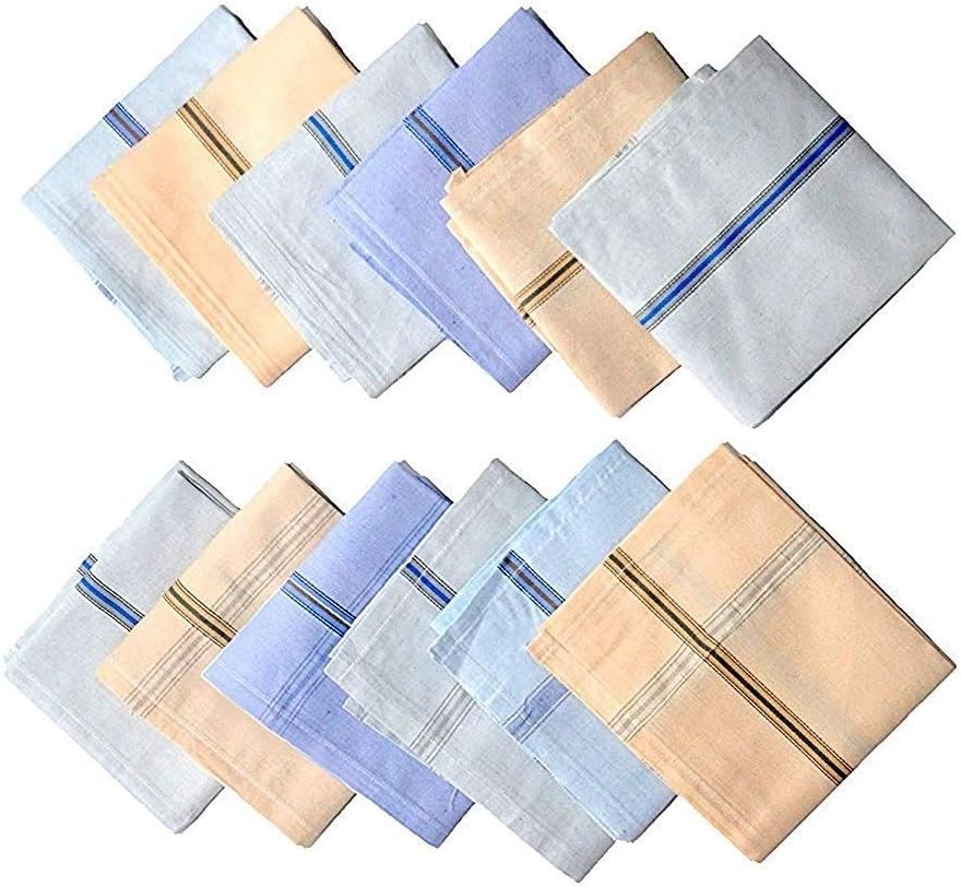 BEST FRIENDS FOREVERMen's Long 100% Pure Cotton Premium Collection Big Full Size Striped Handkerchief Pack of 12.