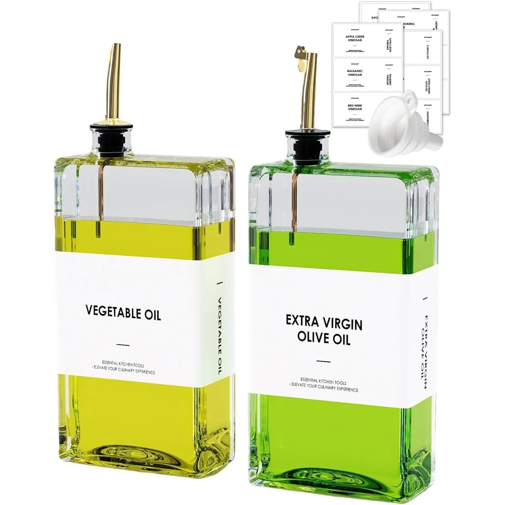 CTRLZS Glass Oil Dispenser Bottle 17 Oz, Olive Oil for Kitchen, Oil and Vinegar Dispenser Set with Pour Spout