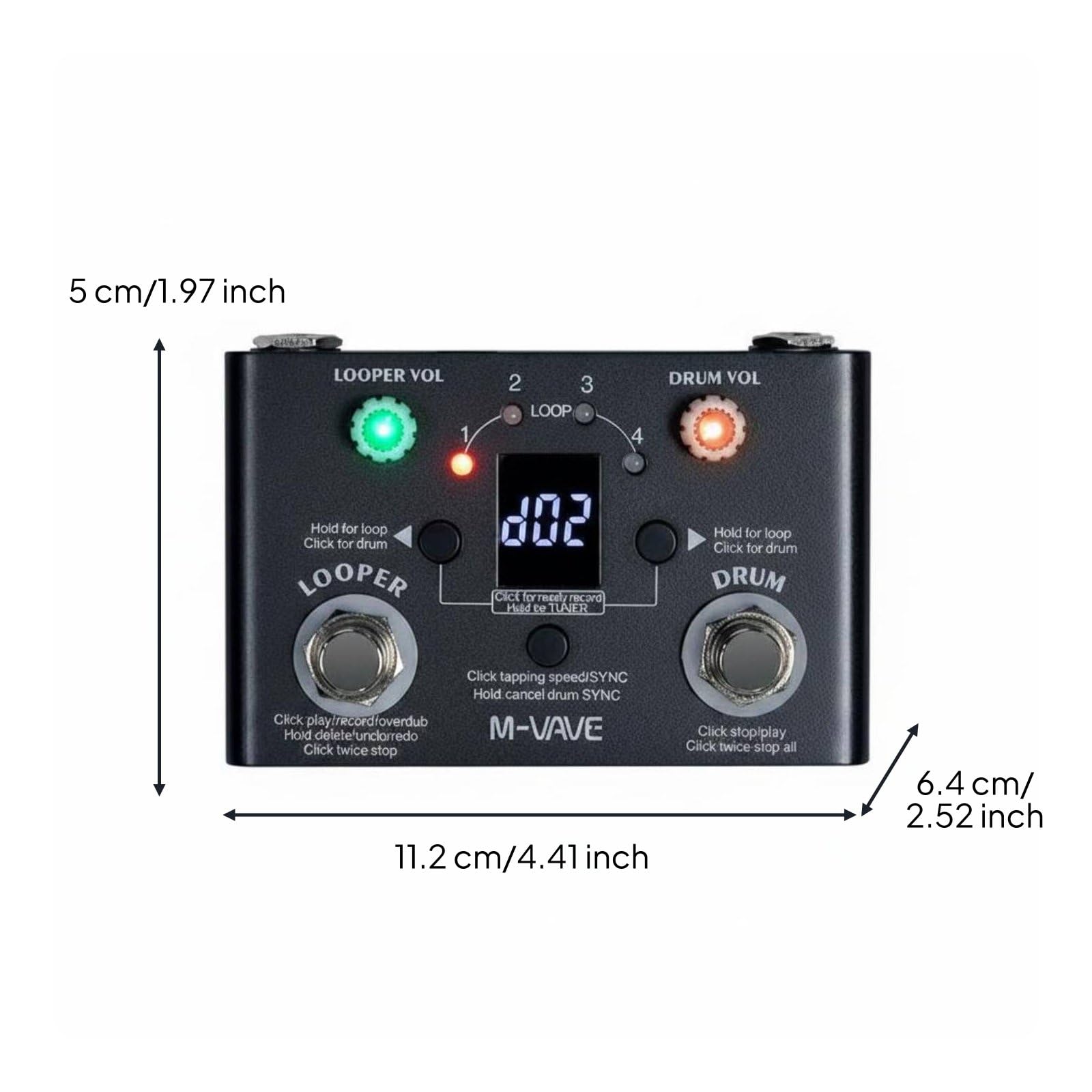 Music Loop Pedal Pedale Loop Chitarra Effetti Registratore Campionatore Drum Machine Tuner Materiale Overdub Illimitati USB Tempo Adatto per Chitarristi Busker Strada, Black