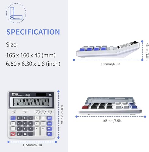Miniatura 2 de ONXE - Calculadora de escritorio estándar con función científica, potencia dual, botones grandes, pantalla LCD grande para 12 dígitos, calculadora