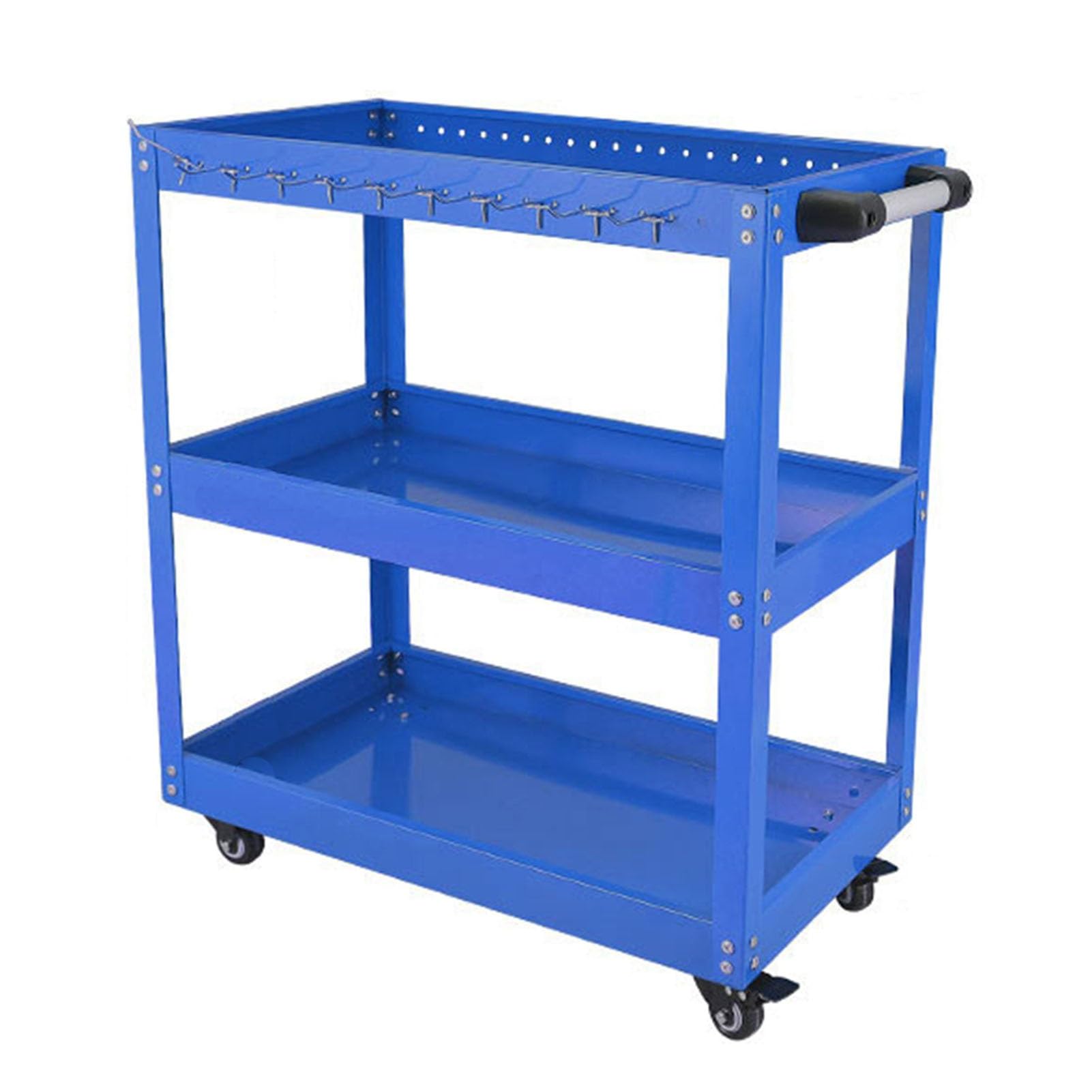 Tool Cart,3 Tier Tool Cart with Hooks,Rolling Tool Box Tool Storage,660lbs Load Capacity with Wheels for Mechanics Garage Warehouse Workshop (Color : Blue)