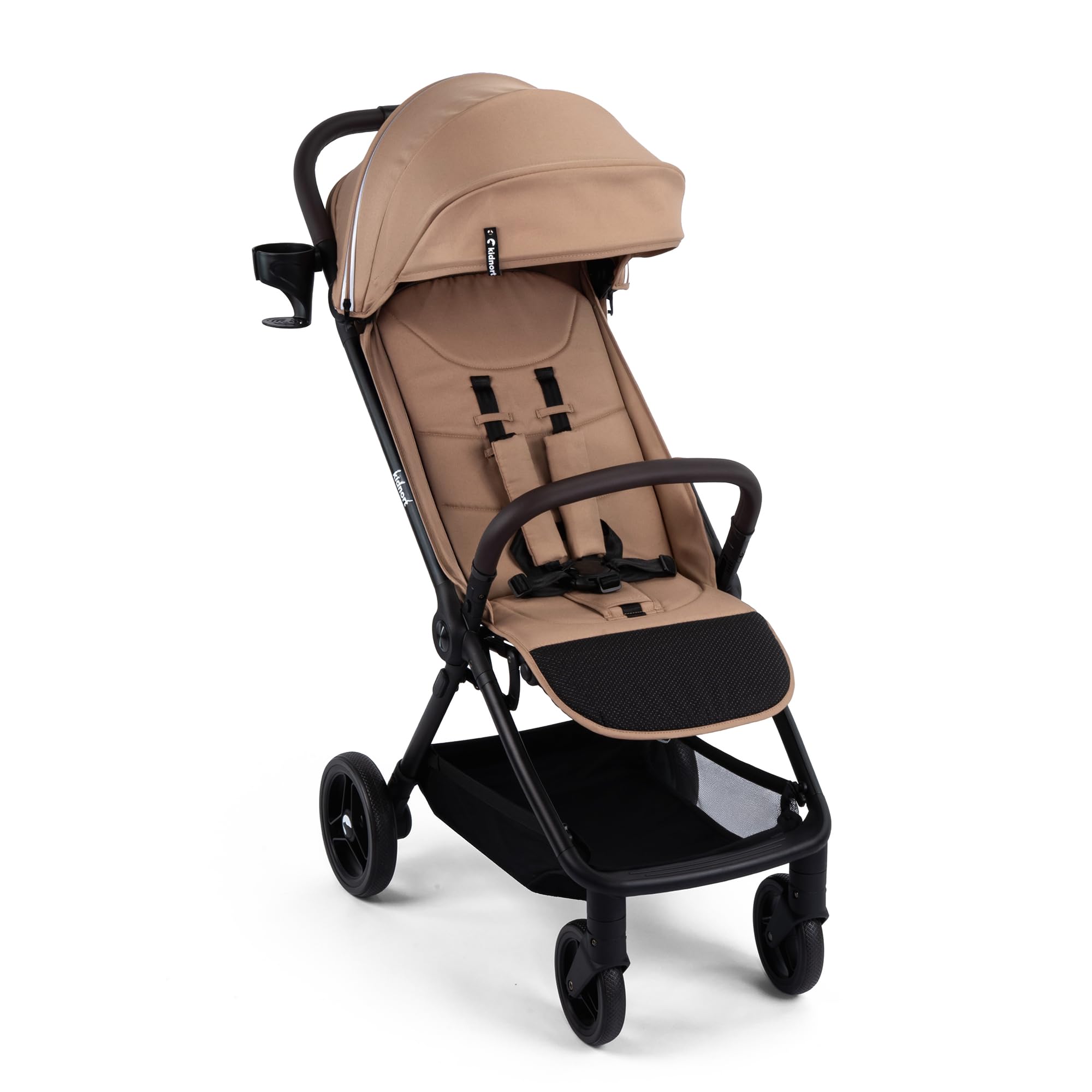 Snøugle Passeggino Leggero da Viaggio Pieghevole con una Mano fino a 22 kg Schienale Reclinabile Ruote Ammortizzate Cintura a 5 Punti Cappottina Estensibile Accessori Inclusi Beige