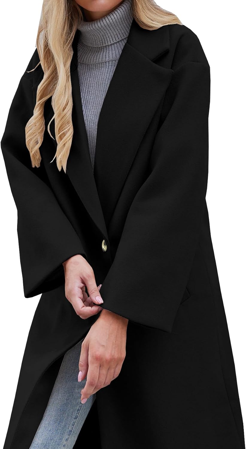 Women's Winter Wool Coat Notch Lapel Single Breasted Casual Mid Long Pea Trench Coat - Image 4