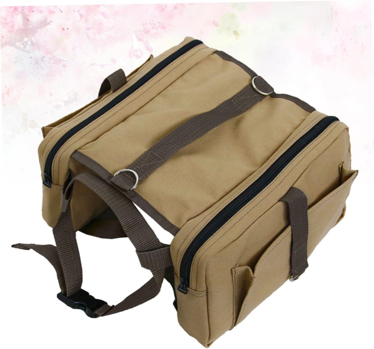 Garneck Pet Dog Backpack Adjustable Outdoor Rucksack for Travel Hiking Camping Breathable Canvas Carrier Pockets for Snacks and Essentials Khaki