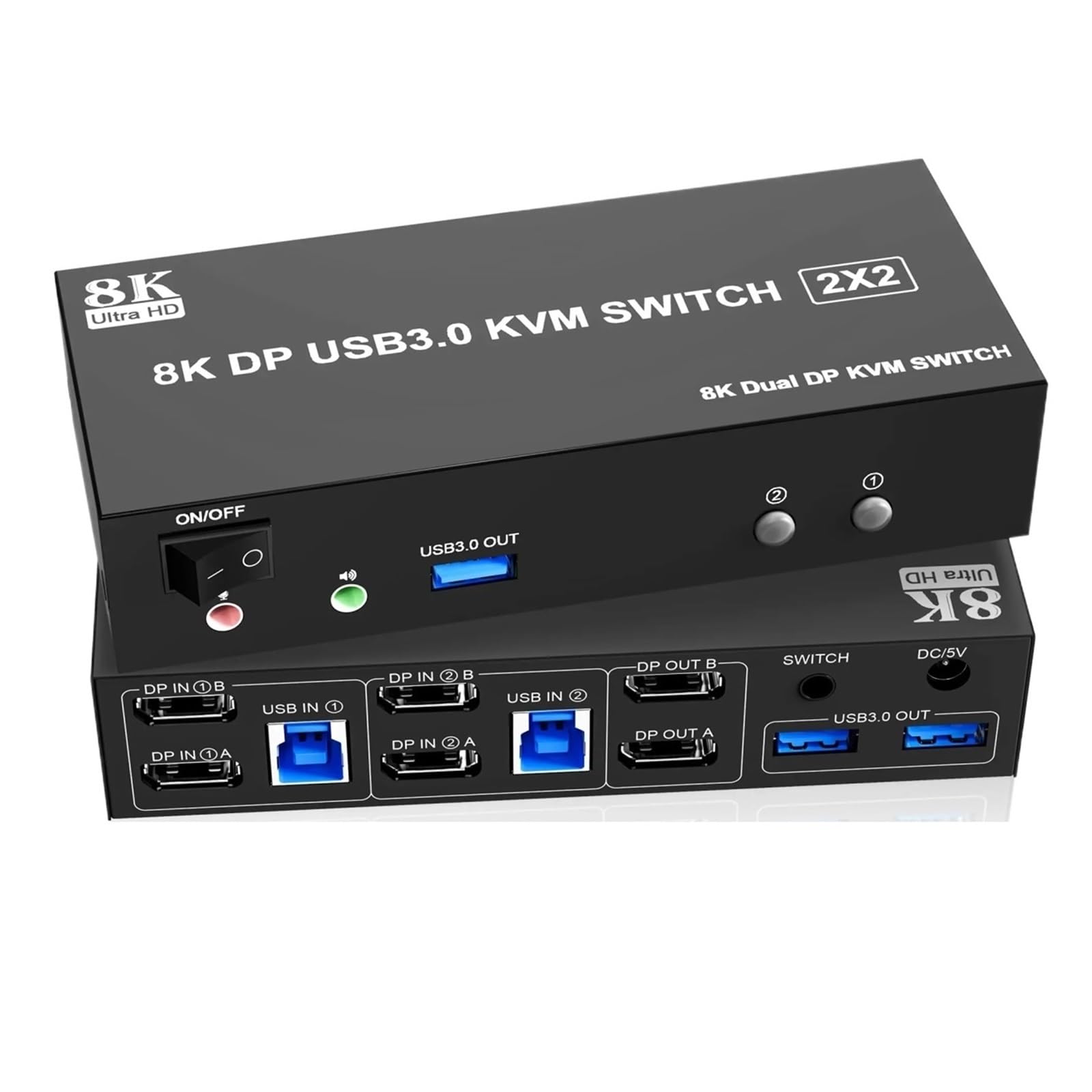 8K@60Hz DP USB 3.0 Displayport KVM Switch 2 Monitors 2 Computers,8K Ultra HD DP 1.4 Dual Monitor KVM Switch for 2 PC 2 Monitors(with EU Plug)-image-45