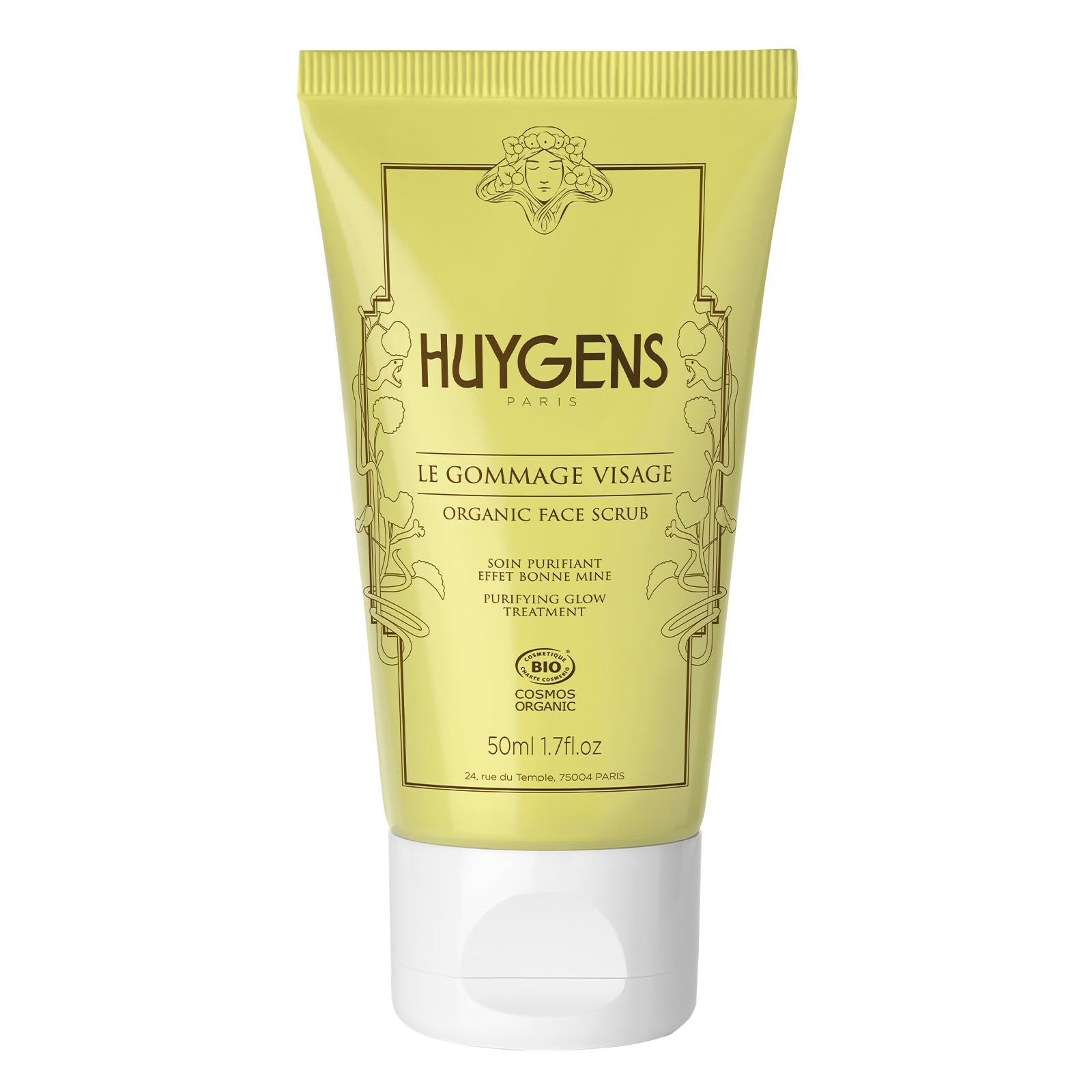 Le Gommage Visage HUYGENS - Bonne Mine & Anti-​Imperfections - Purifie et Illumine le Teint – À La Poudre de Riz - Origine Naturelle et Bio – Vegan - Made In France – 50 ml