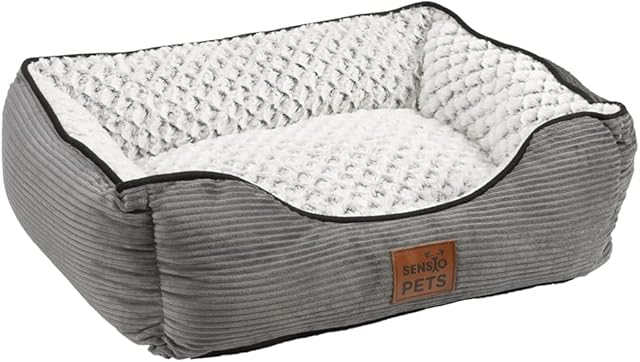 SENSIOHOME Sensio Pets Luxury Dog Cat Pet Bed Size Small Mattress Mat for Dog Cat Crate House with Washable Cover, Super Soft Cosy Plush Warm Comfortable, Grey, 55x40x18cm