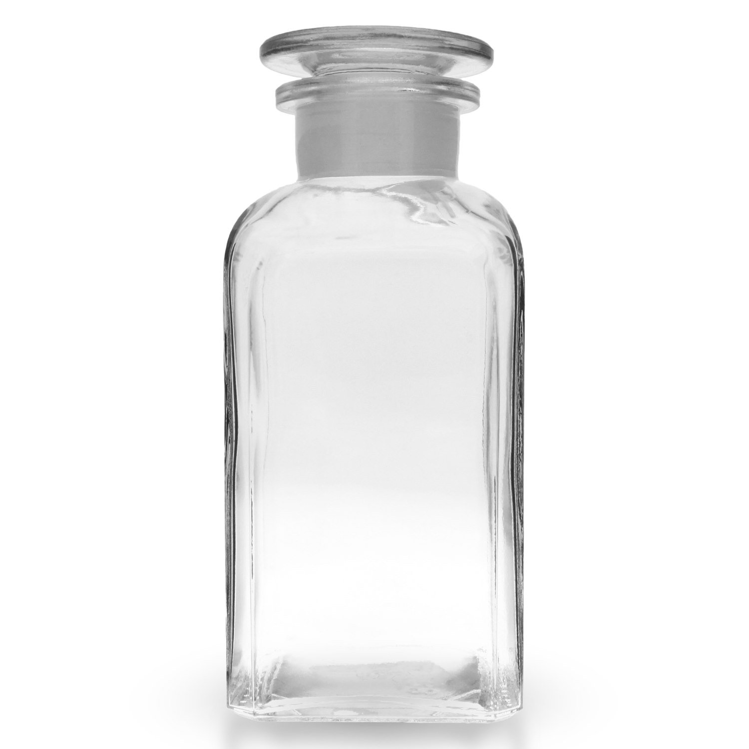 10x Weithals Vierkantflasche 350ml aus Klarglas inklusive Glasstopfen
