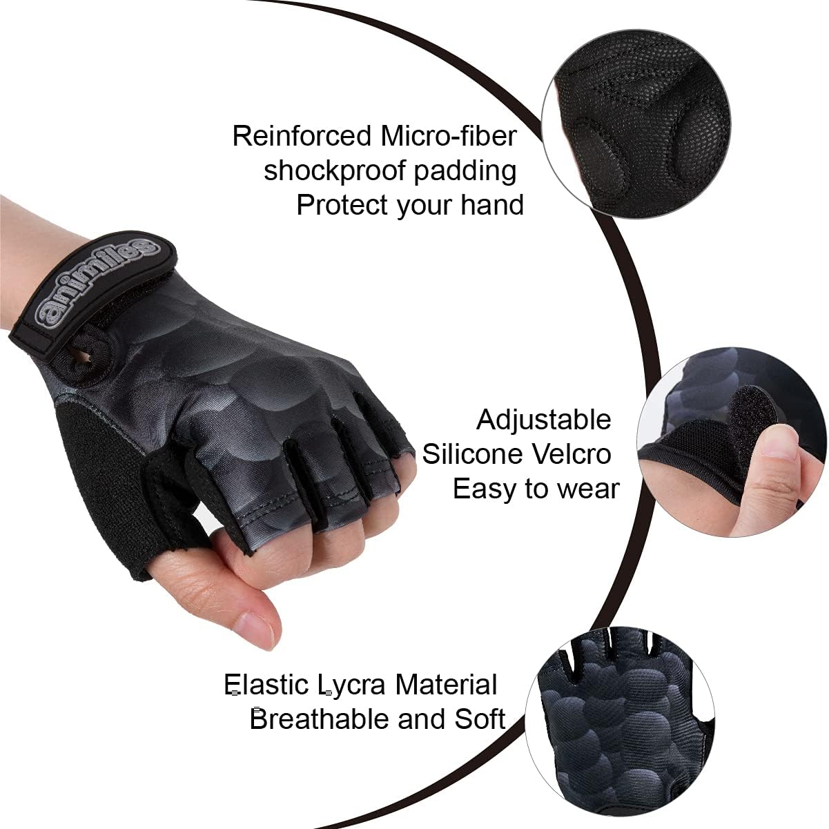 ANIMILES Kids Cycling Gloves, Half Finger Sports Gloves for Riding Skating Climbing Fishing, Non-Slip Fingerless Short Bike Gloves for Boys Girls Age 3-8 : Sports & Outdoors